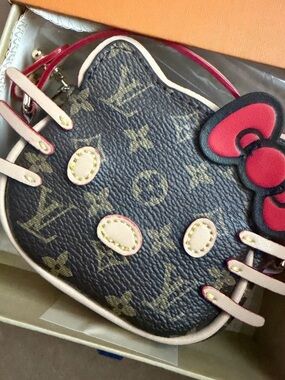 Hello Kitty Brown/Tan Monogram Mini Bag w/handle and 19inch Chain